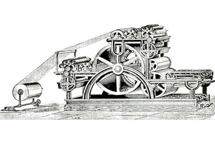 1865 - Bobin beslemeli rotatif baskı makinesi (W. Bullock)